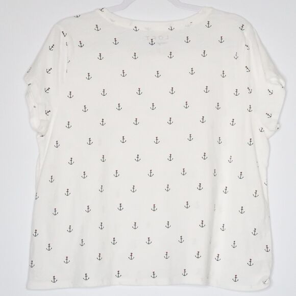 LOFT Womens Vintage Soft Size XL White Cotton Anchors Hearts Print Nautical - Picture 2 of 7